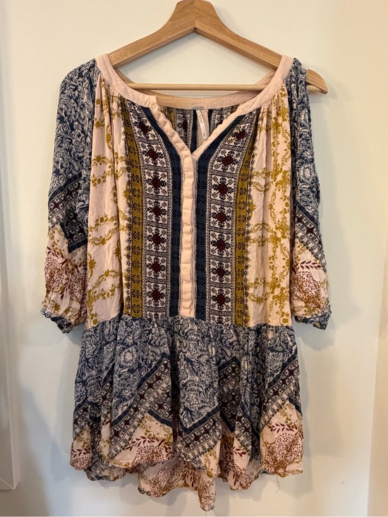 Free People Tops - Free People Patchwork Paisley Peasant Blouse in Pink, Blue, Mustard